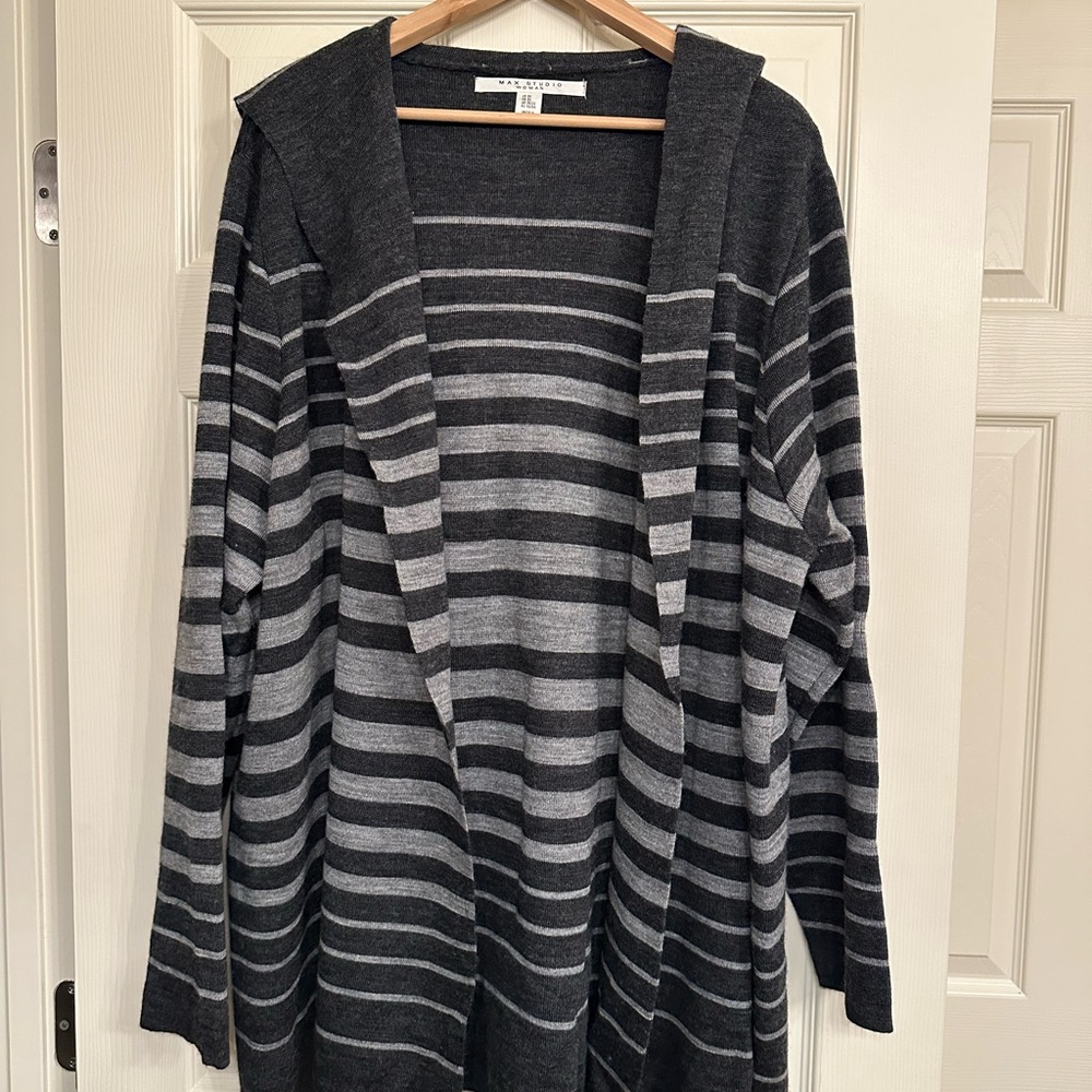 Max Studio Charcoal and Light Gray Striped Cardigan